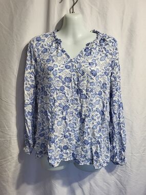 Old Navy White and Blue Floral Peasant Blouse, Size XS